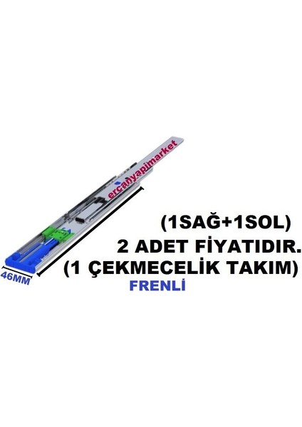 Minnes Ray 46 mm x 45 cm Frenli Teleskopik Çekmece Rayı