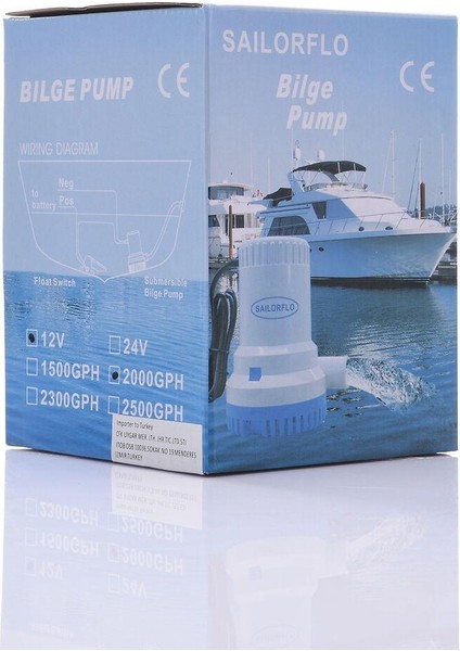 Sailorflo Dikey Sintine Pompası 2000GPH 12V 10A