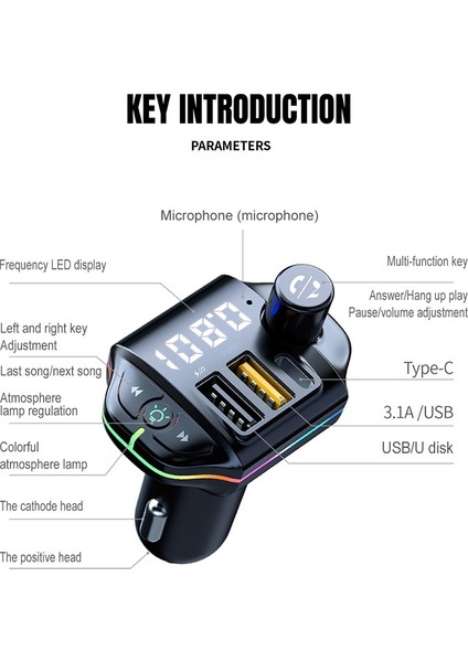 A10 Car Atmosphere Light Fm Bluetooth Transmitter (Yurt Dışından)
