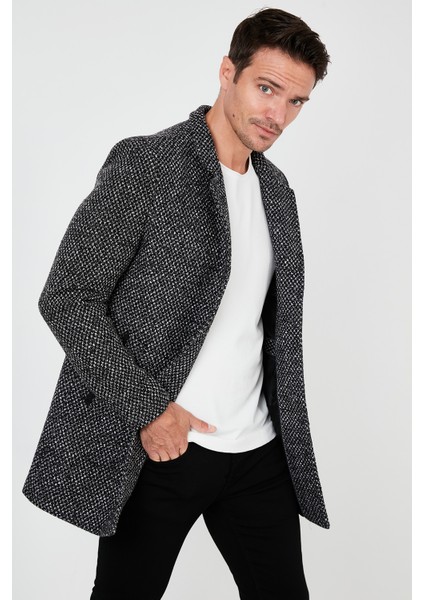 Slim Fit Tek Yırtmaçlı Düğmeli Dik Yaka Kaşe Kaban Erkek Kaban 5840110 fiyatları