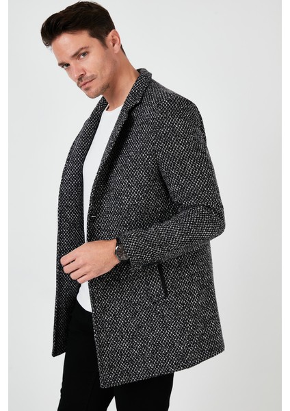 Slim Fit Tek Yırtmaçlı Düğmeli Dik Yaka Kaşe Kaban Erkek Kaban 5840110 modelleri