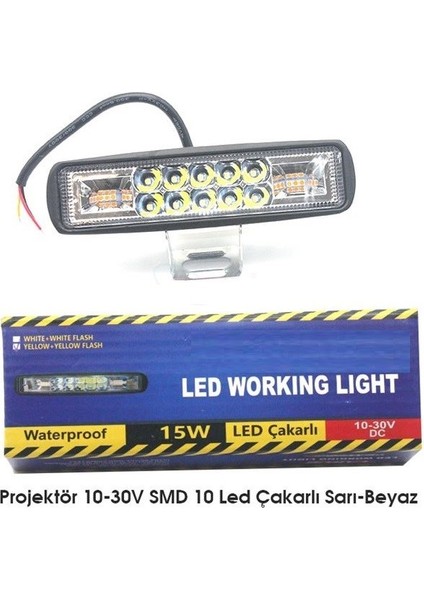 Off Road Projektör 10-30 V 10 Ledli Çakarlı Sarı Beyaz