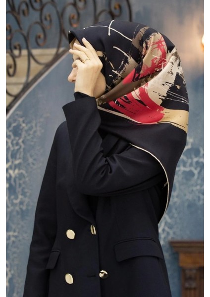 Kadın Twill İpek Eşarp Siyah - Kırmızı