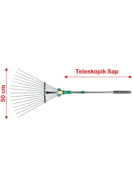 R4C02 Tırmık Metal Teleskopik Saplı Çim Tırmığı