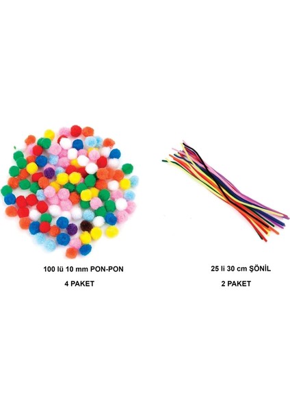 Pom Pom 10MM 100’LÜ 4 Paket 25’li Şönil 2 Paket