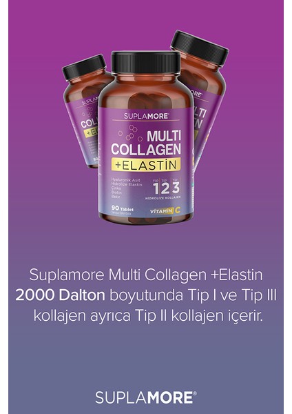 Suplamore Kolajen Multi Collagen & Elastin Tip1 Tip2 Tip3 Hidrolize Kolajen 90 Tablet