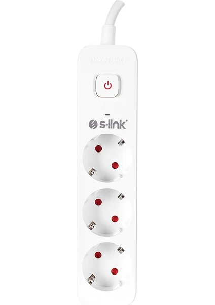 S-link SPG301S 1.5m 3x1.5mm 100% Bakır 750 Joule 3 lü Anahtarlı Akım Korumalı Priz