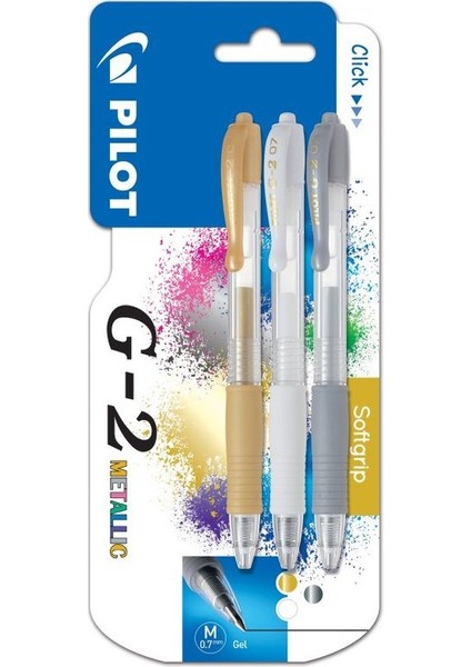 G-2 Metalik Jel Rollerball Medium Line Altın Gümüş Beyaz