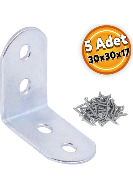 Mobilya Dolap Köşe Bağlantı Sabitleme L Demir Gönye 30X30X17 mm (5 Adet)