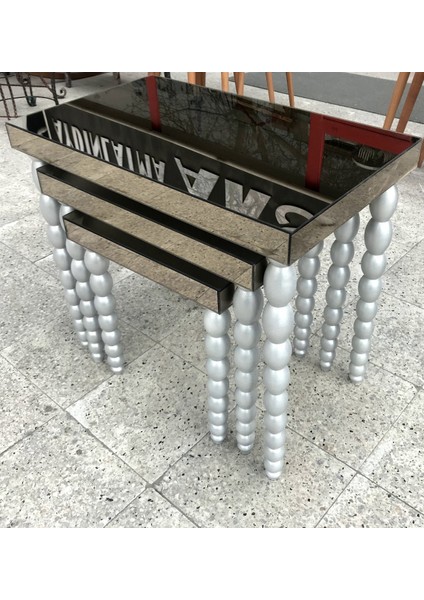 Zigon Sehpa Elma Model Beyaz Parlak Beyaz Ayna Kaplama Tabla Ahşap Kayın Torna Ayak El Yapım