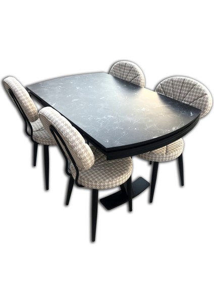 Sandalye ST MİDYE Model Metal Çelik Masa Mermer Desen Tabla Metal X Çapraz Elyapı