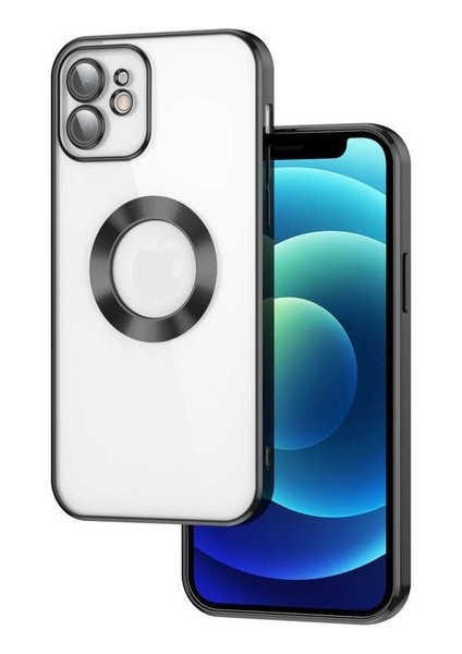 iPhone 11 Kılıf Kamera Lens Korumalı Şeffaf Renkli Logo Gösteren Parlak Omega Kapak Siyah modelleri