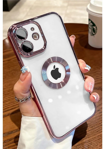 Case 4U iPhone 11 Kılıf Kamera Lens Korumalı Şeffaf Renkli Logo Gösteren Parlak Omega Kapak Rose Gold