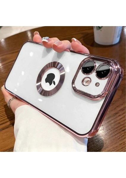 Case 4U iPhone 11 Kılıf Kamera Lens Korumalı Şeffaf Renkli Logo Gösteren Parlak Omega Kapak Rose Gold