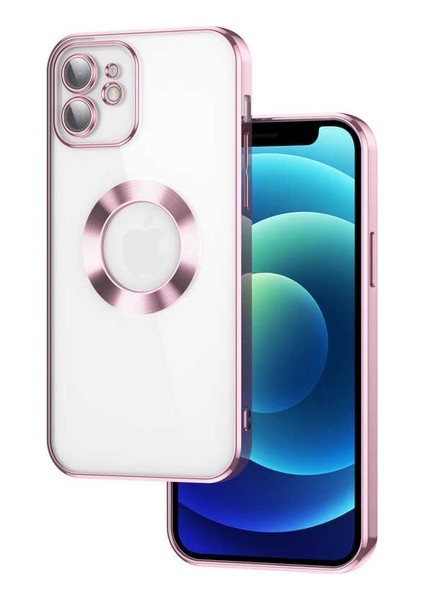 Case 4U iPhone 11 Kılıf Kamera Lens Korumalı Şeffaf Renkli Logo Gösteren Parlak Omega Kapak Rose Gold