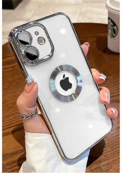 Case 4U iPhone 11 Kılıf Kamera Lens Korumalı Şeffaf Renkli Logo Gösteren Parlak Omega Kapak Gümüş