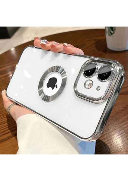 Case 4U iPhone 11 Kılıf Kamera Lens Korumalı Şeffaf Renkli Logo Gösteren Parlak Omega Kapak Gümüş