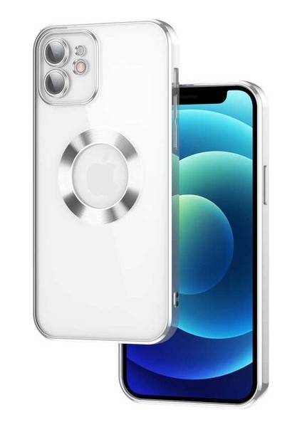 Case 4U iPhone 11 Kılıf Kamera Lens Korumalı Şeffaf Renkli Logo Gösteren Parlak Omega Kapak Gümüş