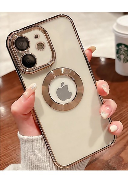 Case 4U iPhone 11 Kılıf Kamera Lens Korumalı Şeffaf Renkli Logo Gösteren Parlak Omega Kapak Altın