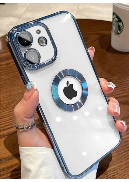iPhone 11 Kılıf Kamera Lens Korumalı Şeffaf Renkli Logo Gösteren Parlak Omega Kapak Açık Mavi