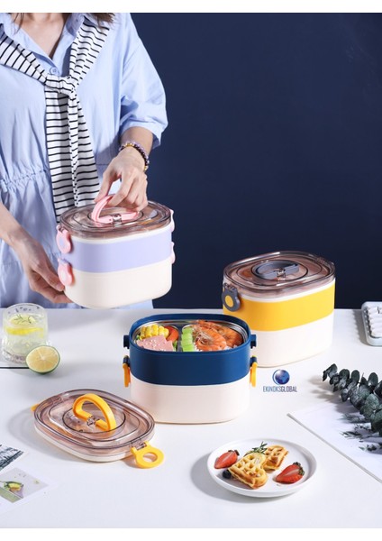 Taşınabilir Üç Bölmeli 304 Paslanmaz Çelik Çocuk Öğrenci ve Ofis Için Yemek Kutusu Sefer Tası 1200ML