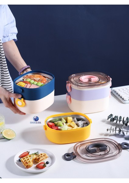 Taşınabilir Üç Bölmeli 304 Paslanmaz Çelik Çocuk Öğrenci ve Ofis Için Yemek Kutusu Sefer Tası 1200ML
