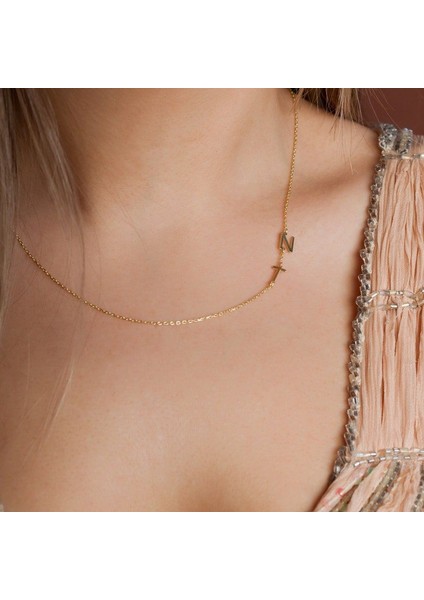 925 Ayar Gümüş Yan Çift Harf Kolye