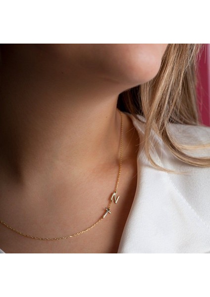 925 Ayar Gümüş Yan Çift Harf Kolye modelleri