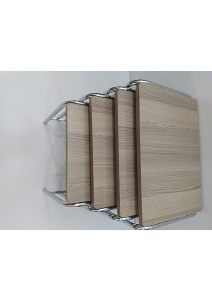Zigon Sehpa 4'lü Metal Model Transmisyon Nikelaj Ayak Hint Ceviz Dalgalı Desen El Yapımı