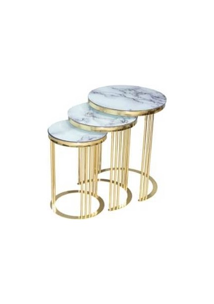 Brc C Zigon Sehpa 3'lü 1070 Beyaz Mermer Desen Gold Parlak Pirinç Kaplama Metal Ayak El Yapım fiyatları