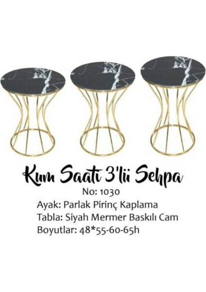 Brc Kum Saati Zigon Siyah Mermer Desen Metal Transmisyon Çelik Gold Kaplama Renk El Yapımı
