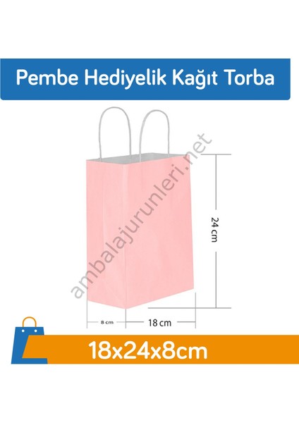 Pembe Hediyelik Kağıt Torba 18X24X8CM 250 Adet