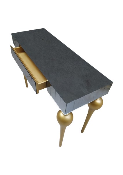 Dresuar Tombul Model Ahşap Kayın Torna Parlak Gold Renk Ayak Siyah Füme Ayna Kutuda Sevk El Yapım