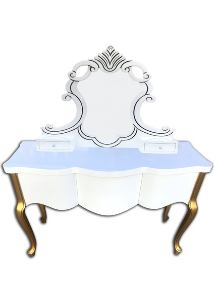 Dresuar Aslanbaş Model Kayın Lükens Aslan 3 Bombe Parlak Beyaz-Gold Yuvarlak Nakışlı Ayna El Yapım modelleri