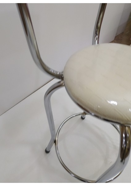 Sandalye ST BAR Tipi Yüksek Model KREM 4ad Metal nikelaj Suni deri döşem El yapım fiyatları