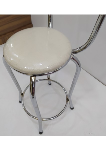 Sandalye ST BAR Tipi Yüksek Model KREM 4ad Metal nikelaj Suni deri döşem El yapım modelleri