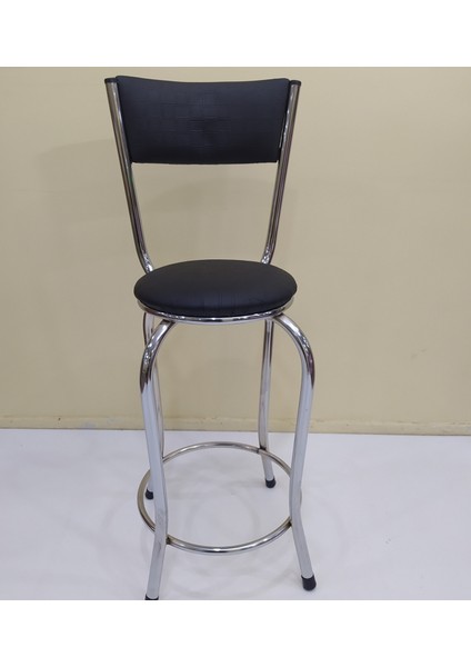 Sandalye ST BAR Tipi Yüksek Model Siyah 1ad Metal Çelik nikelaj Suni Deri El Yapı