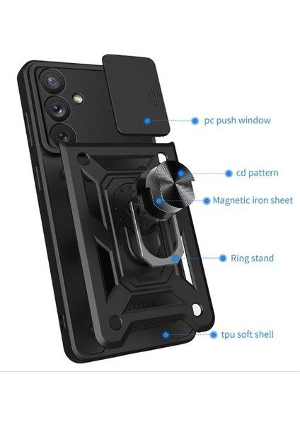 Samsung Galaxy A54 Kılıf Kamera Korumalı Sürgülü Yüzüklü Pars + Ekran Koruyucu