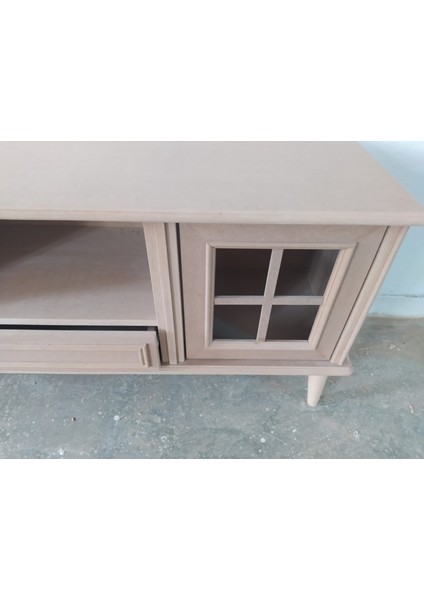 Tv Sehpası Windovs Nakış Model Kayın Torna Torna Retro Ayak Ham Renk 150 cm El Yapım modelleri