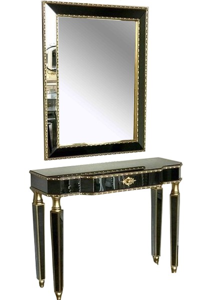 Dresuar Hayal Model Çekmece Geniş Tabla Gold Cam Ayna Kaplama Ayak El Yapım Nakışlı Ayna El Yapım