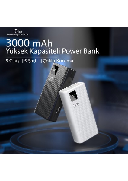 MTK Moveteck Powerbank 30.000 Mah Yüksek Kapasiteli Şık Tasarım LED Göstergeli 22.5W Hızlı Turbu Şarj 5 Grişili Taşınabilir Şarj Bataryası