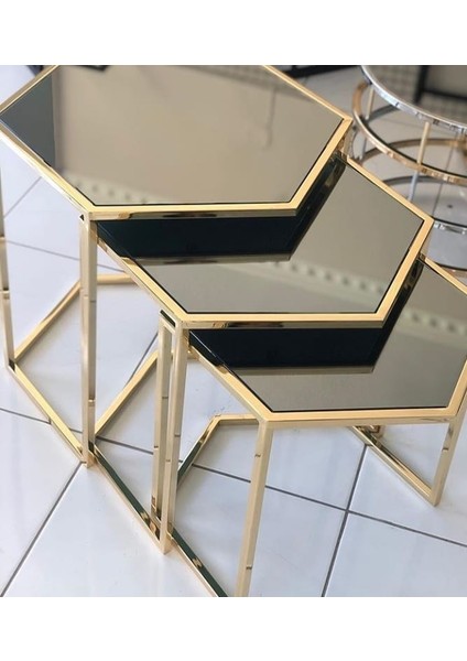 Zigon Zlf 3lü Model Metal Çelik Rose Renk Kaplama Mdf Siyah Mermer Tabla El Yapım