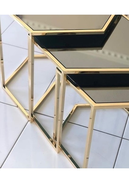 Zigon Zlf 3lü Model Metal Çelik Rose Renk Kaplama Mdf Siyah Mermer Tabla El Yapım