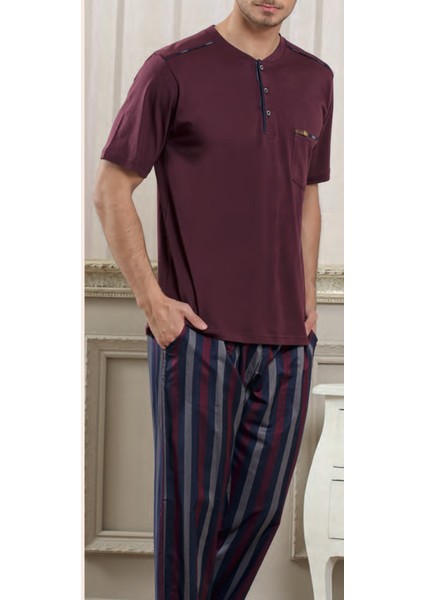 Pelinerkek Kısa Kollu Pijama TAKIMI-2713-BORDO