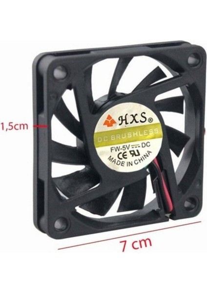 7 cm 5 Volt Fan 5 Volt 7 cm 2 Pinli 20 cm Kablo Uzunluğu 70X70X15MM Fan