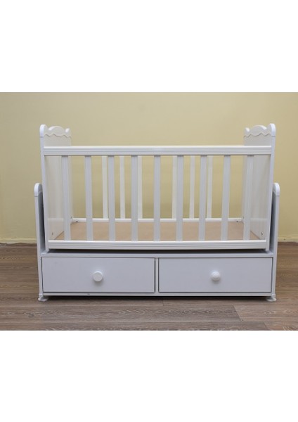 Beşik Bebek Rulman Sallanır Rulman Parlak Beyaz 60*100 cm Bebek Sğlığına Zarar Vermeyen Ürün El Yapım