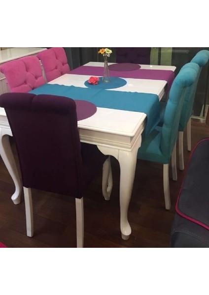 Masa-Sandalye ST ASLAN Model Kayın Aslan Kapiton Parlak Beyaz açıl masa tabla 6ad