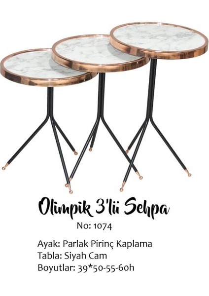 Bengi Brc Olimpik Zigon Sehpa 1074 Beyaz Mermer Desenli Parlak Pirinç Kaplama El Yapım