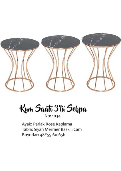 Zigon Kumsaat Brc Model Siyah Mermer Desen Metal Çelik Rose Renk Kaplama El Yapım