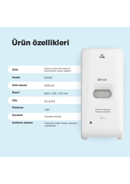 Vision Otomatik Sensörlü Temassız El Dezenfektan Makinası